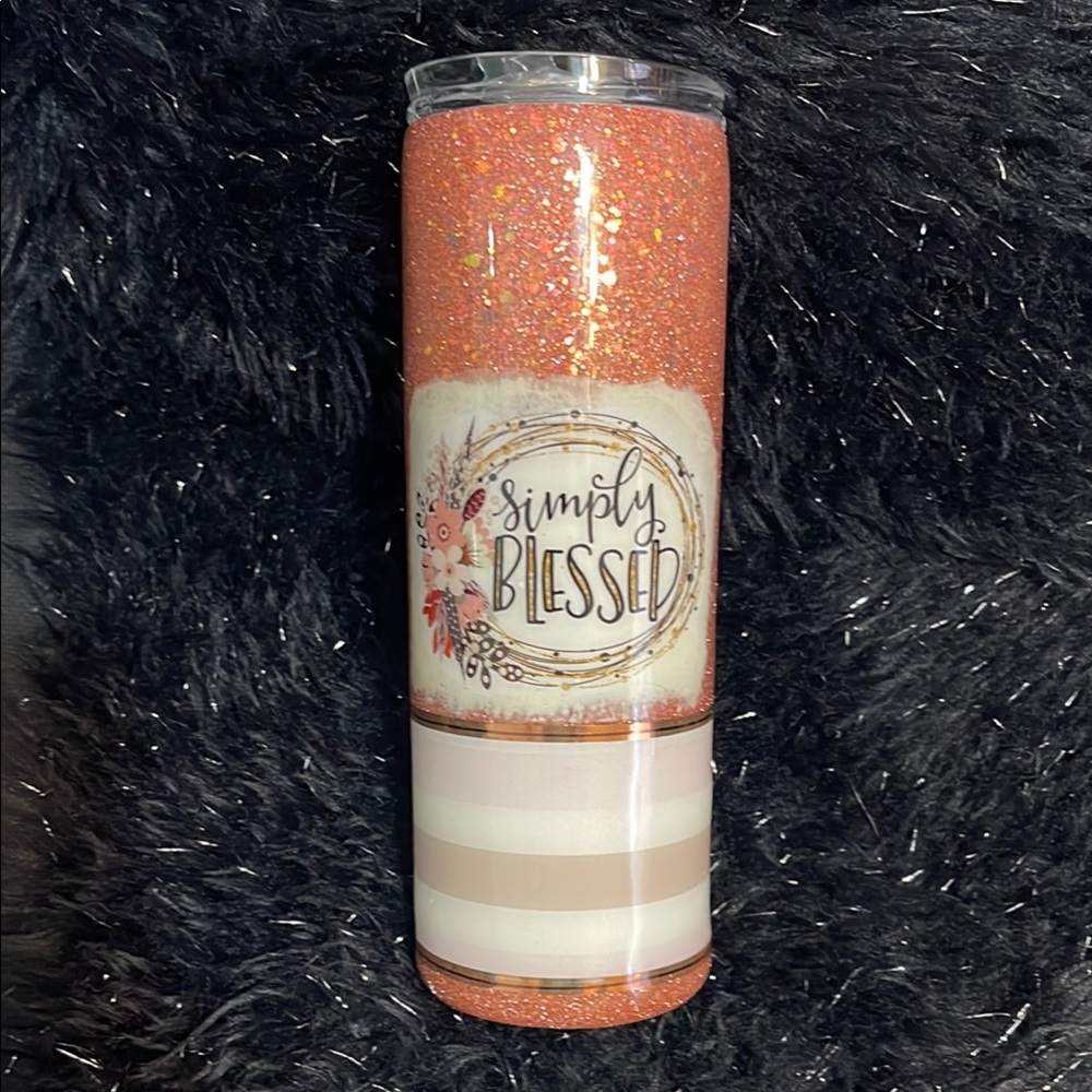 Glittery Orange 'Simply Blessed' 30oz Tumbler